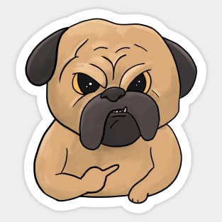 Grumpy Pug Dog Holding Middle Finger Boxer Sticker